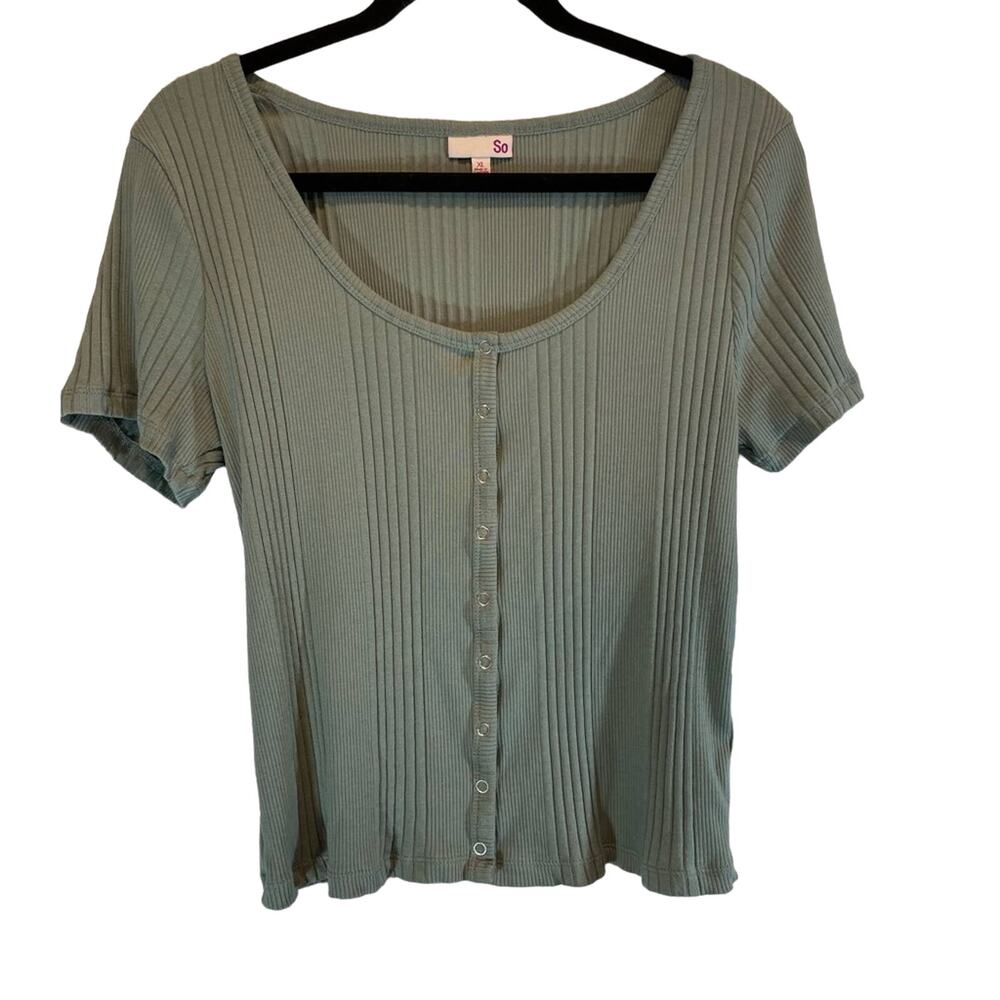 SO Brand Green Ribbed Short Sleeve Button Up Shirt - XL